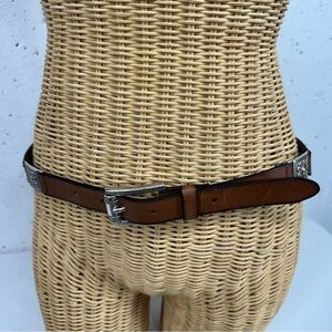 Vintage Fossil Women’s Large Brown Leather Western Belt with Silver Buckle
